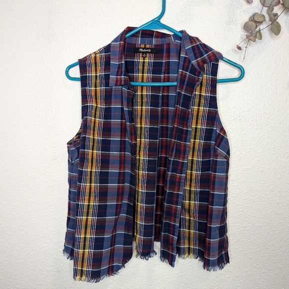 Madewell Plaid Button Down Tank Top with Fringe and Collar Medium - Picture 2 of 7